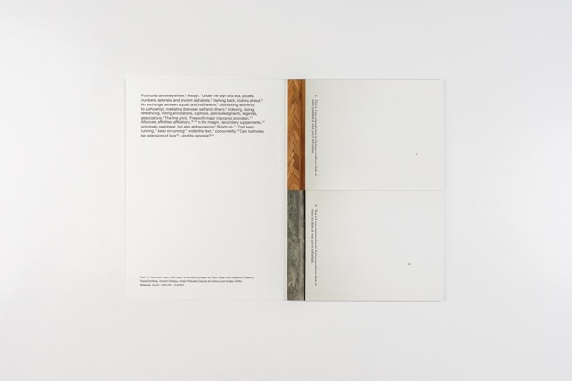 Footnotes I have never seen. A postcard book by Robin Waart with Alejandro Cesarco, Kajsa Dahlberg, Vincent Fecteau, Goda Palekaitė, Claudia de la Torre, Andrew Witkin. Photo: Ayako Nishibori. ISBN 978-90-829362-4-7