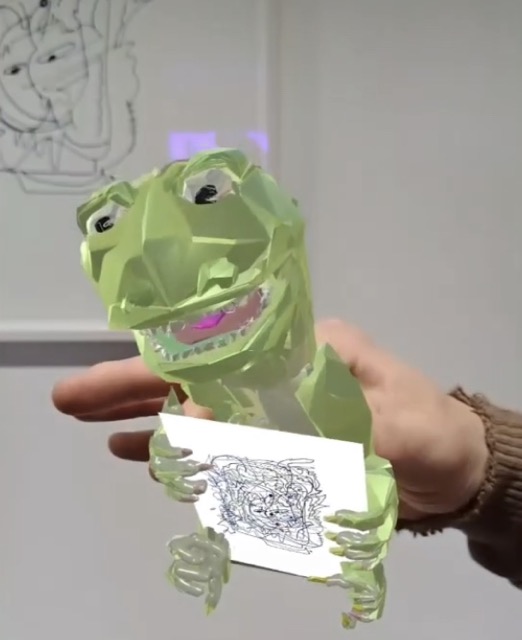 Flyer with AR sculpture by Fridolin Schoch seen through IG filter by Pascal Sender (photo: Gloria Weiss)