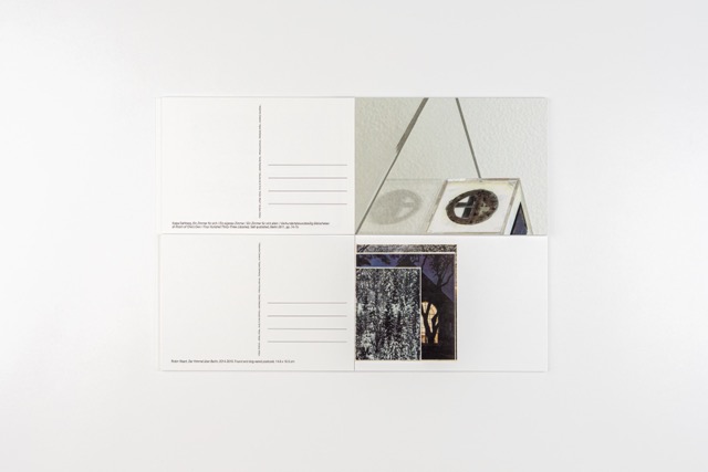 Footnotes I have never seen. A postcard book by Robin Waart with Alejandro Cesarco, Kajsa Dahlberg, Vincent Fecteau, Goda Palekaitė, Claudia de la Torre, Andrew Witkin. Photo: Ayako Nishibori. ISBN 978-90-829362-4-7